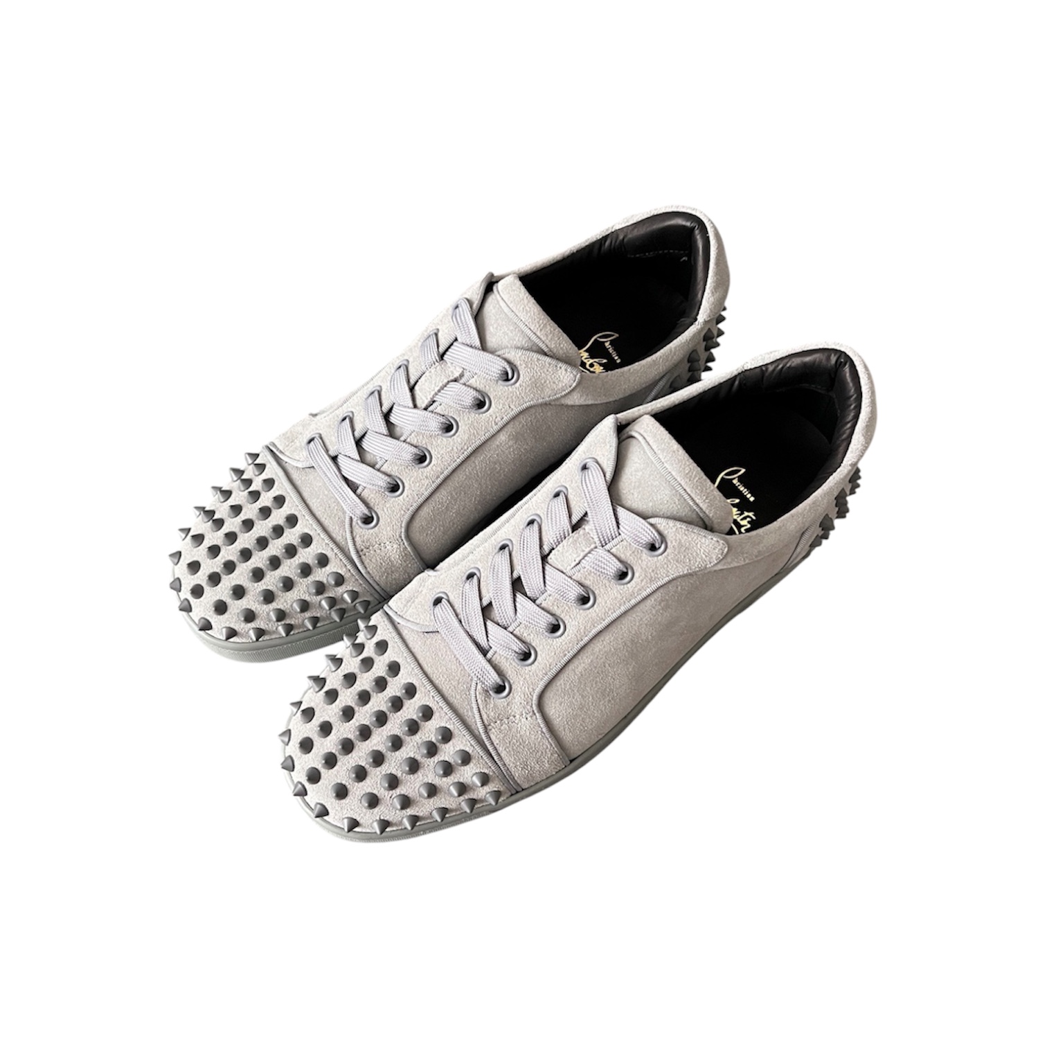 “Louis Junior Spikes” Sneakers (Grey) — Christian Louboutin