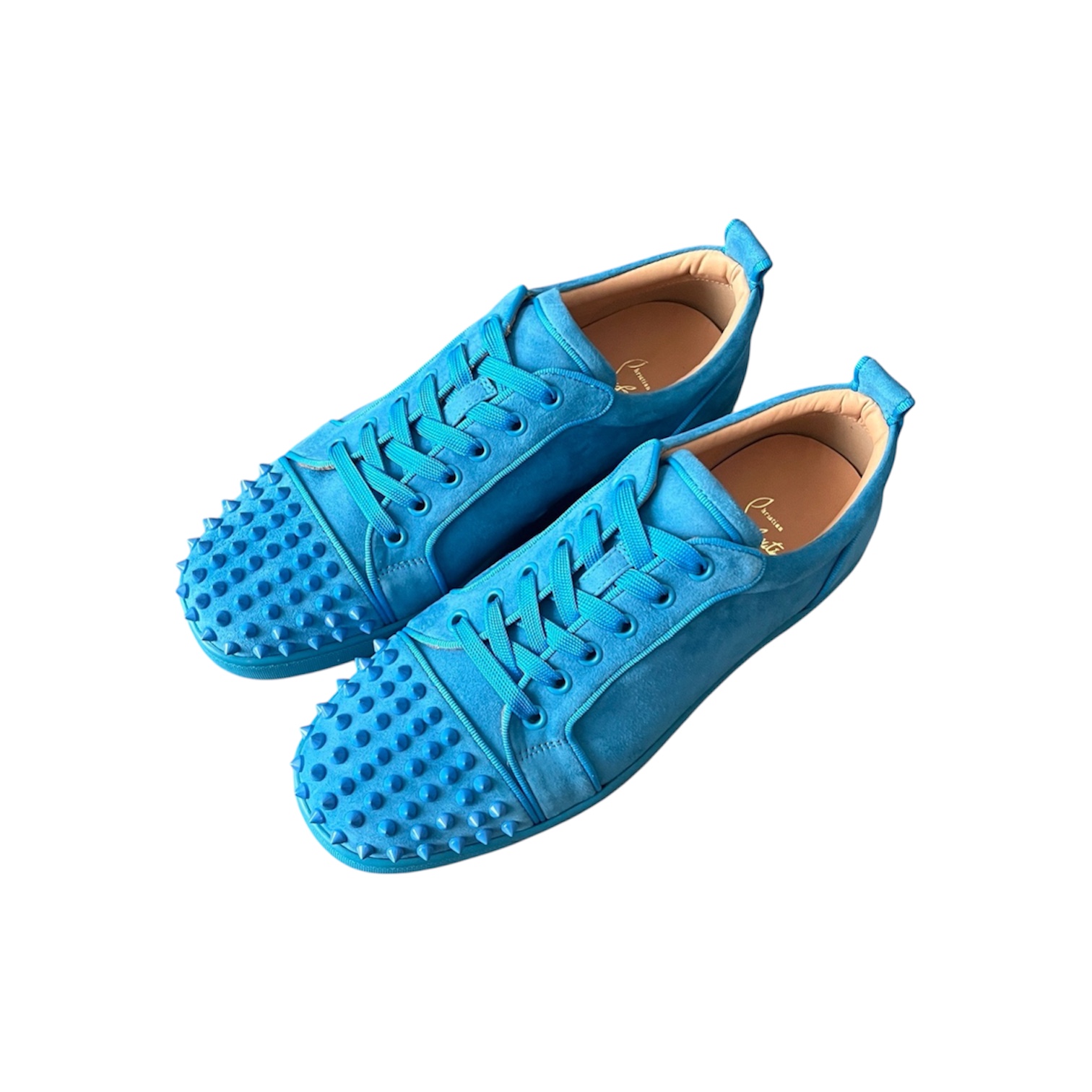 “Louis Junior Spikes” Sneakers (Cyan Blue) — Christian Louboutin