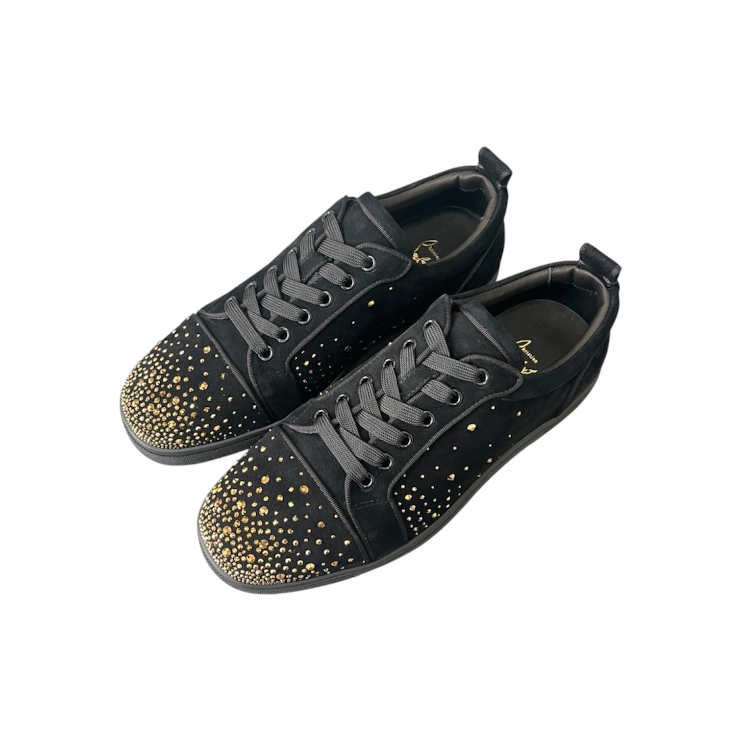 “Louis Junior Spikes” Sneakers (Black/Gold) — Christian Louboutin