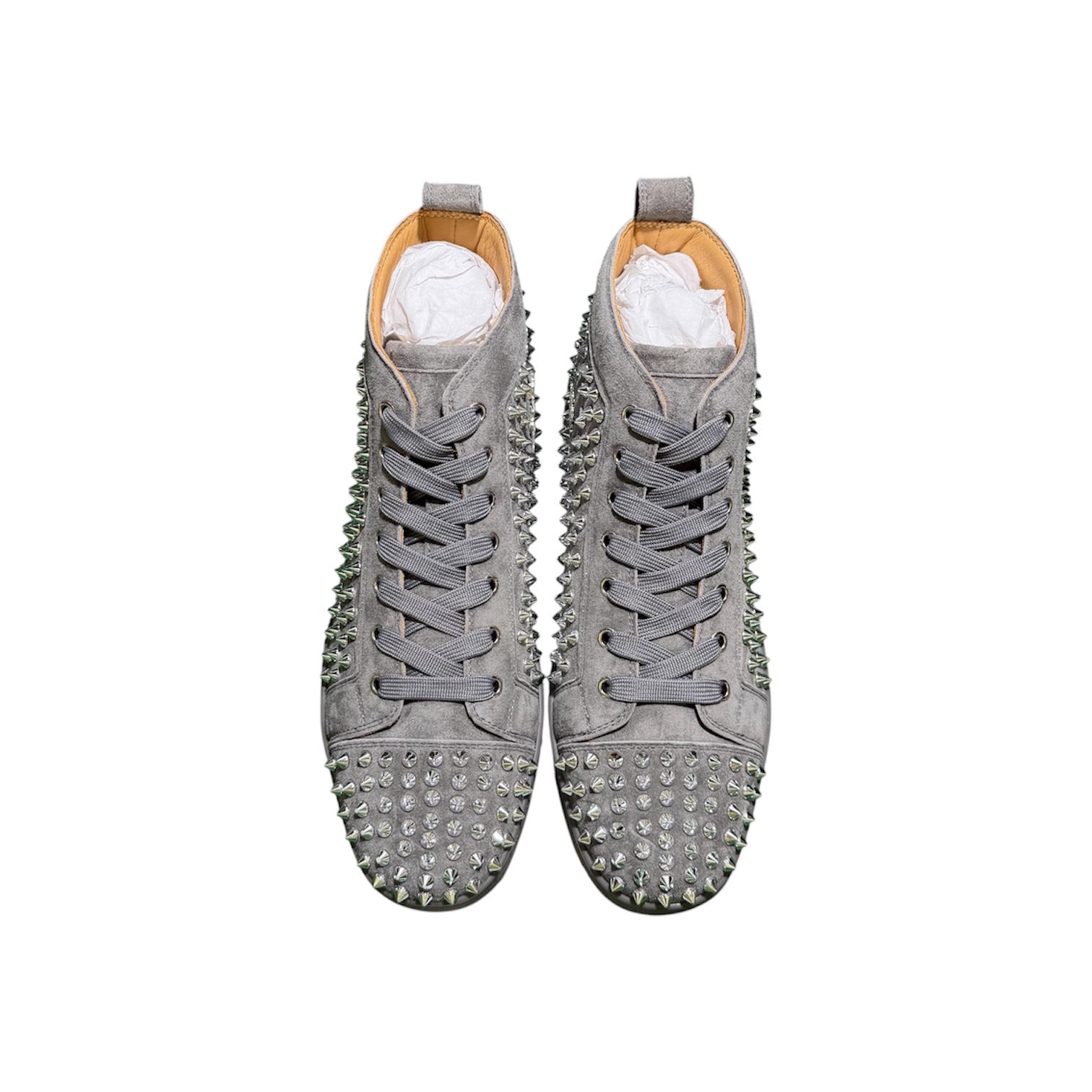 “Louis High-Top Spikes” Sneakers (Grey) — Christian Louboutin