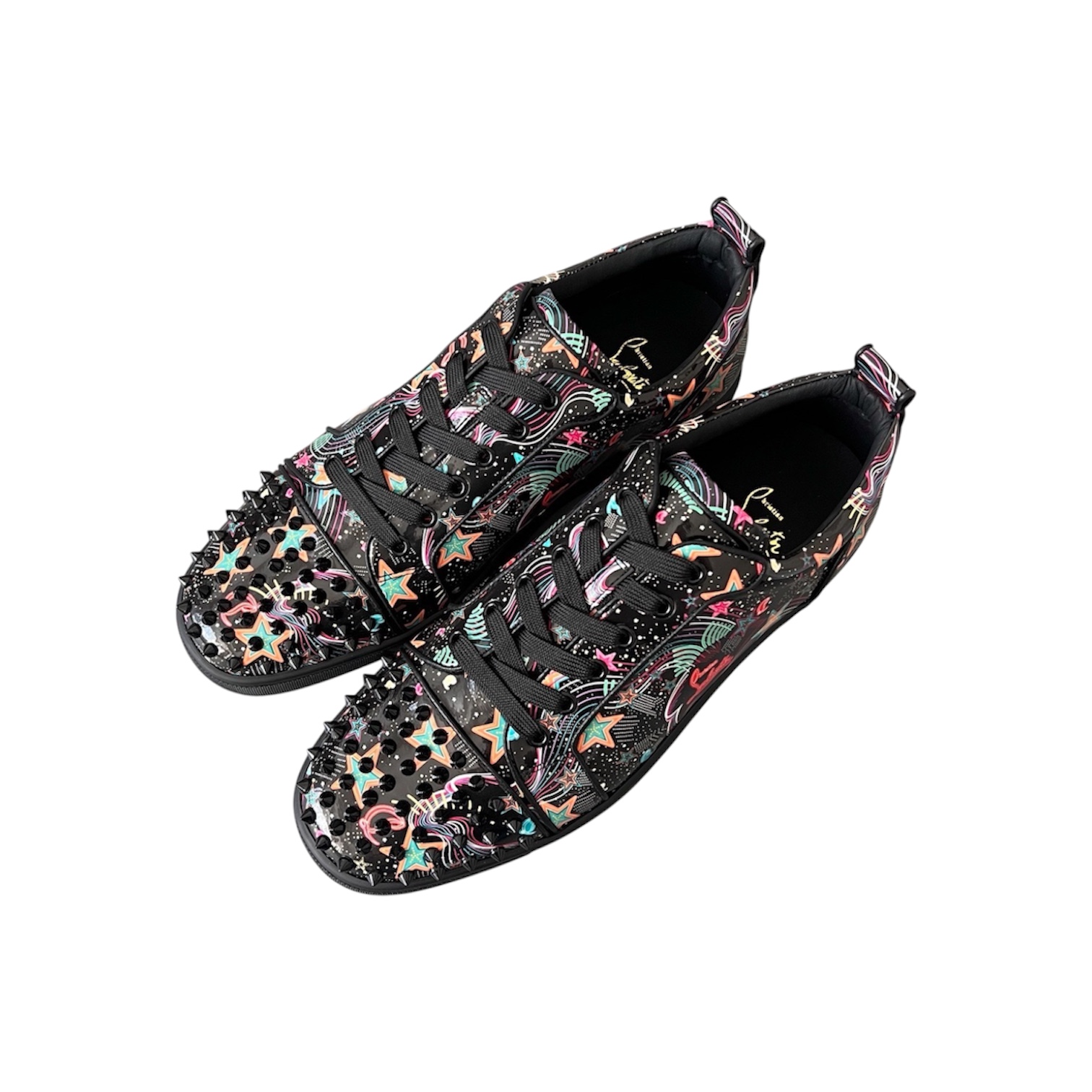 “Louis Junior Spikes” Sneakers (Black/Multicolor) — Christian Louboutin