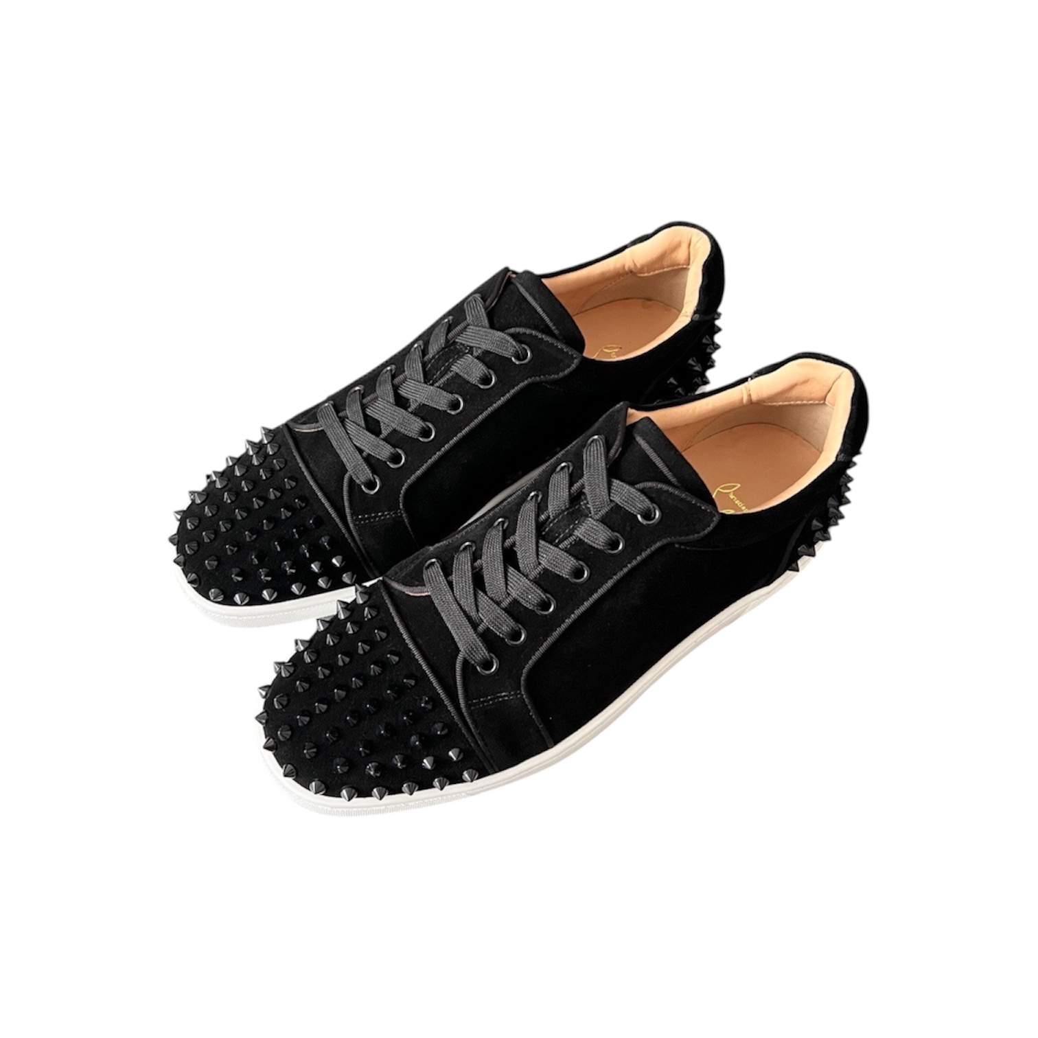 “Louis Junior Spikes” Sneakers (Black/White) — Christian Louboutin