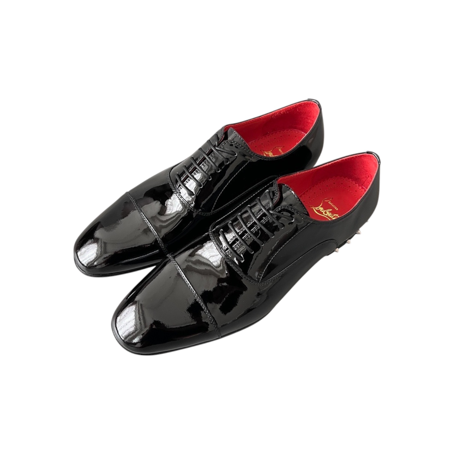 “Greggo Silver Spikes Heel Oxford” Shoes (Black) — Christian Louboutin