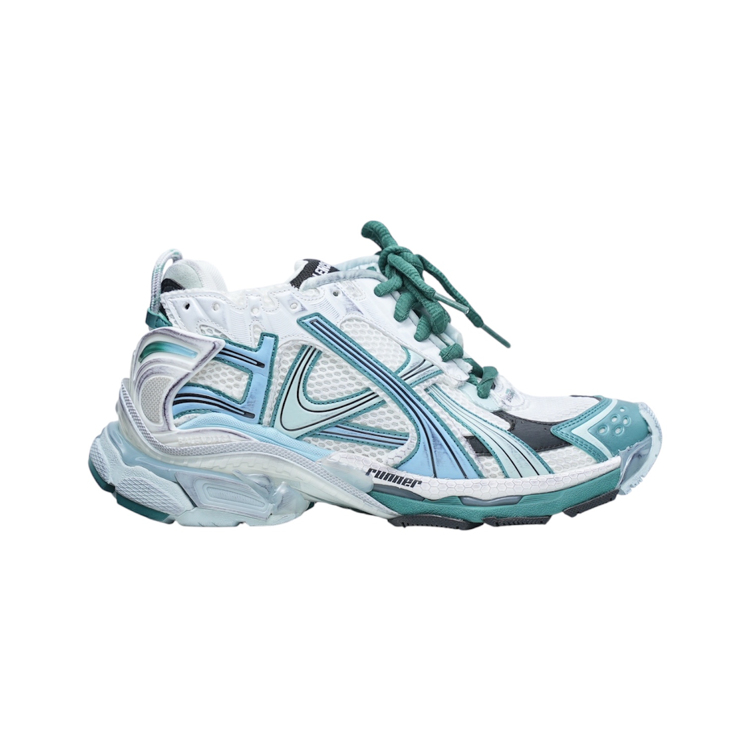 “Runner 7.0” Sneakers (White/Green/Light Blue) — Balenciaga