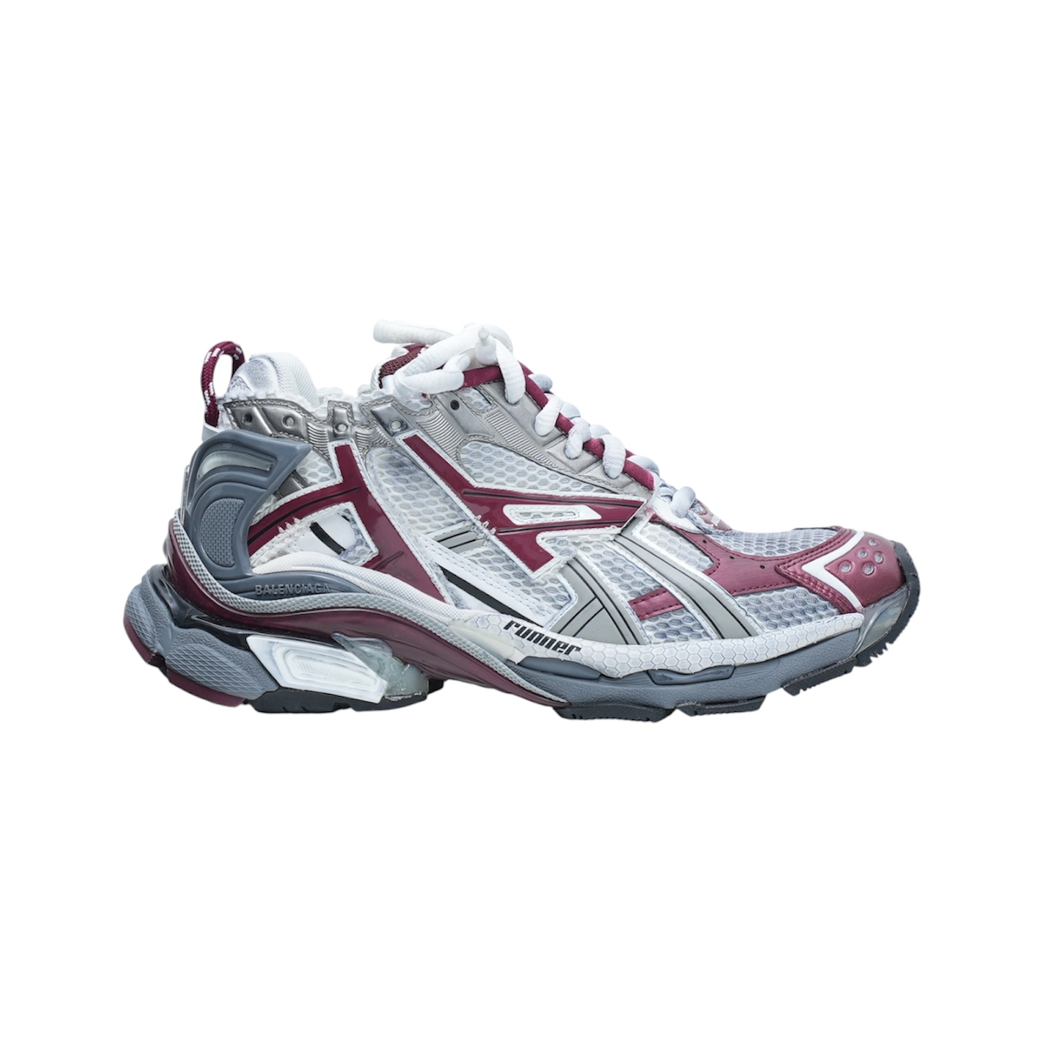 “Runner 7.0” Sneakers (White/Dark Red/Grey) — Balenciaga