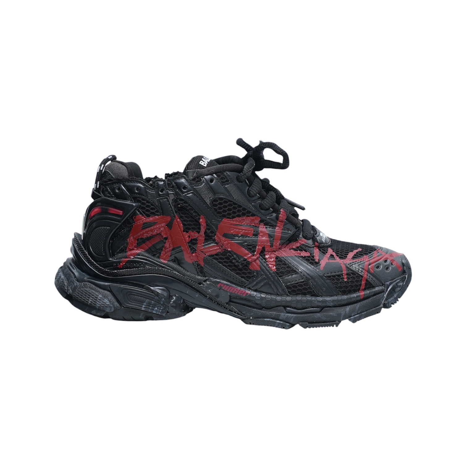 “Runner Graffiti 7.0” Sneakers (Black/Dark Red) — Balenciaga