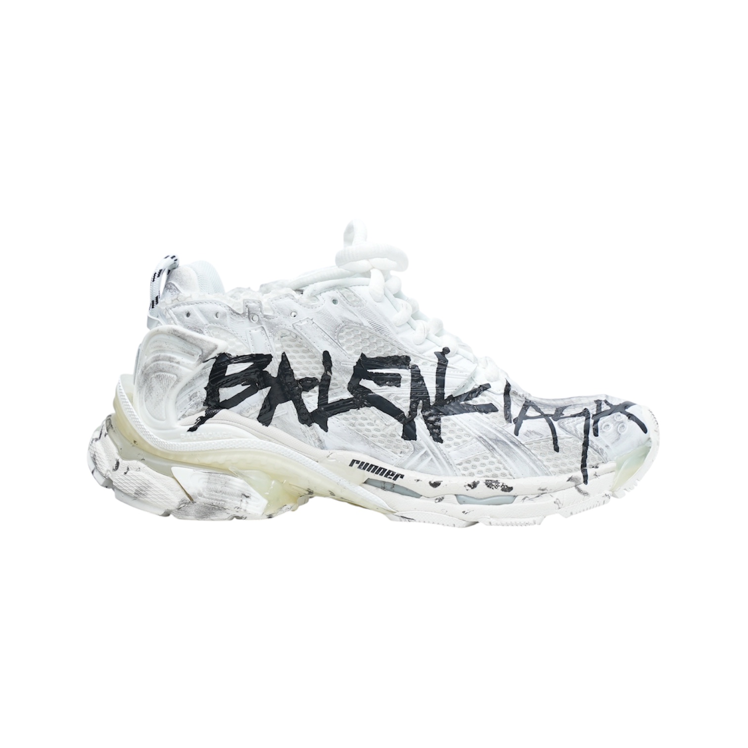 “Runner Graffiti 7.0” Sneakers (White/Black) — Balenciaga