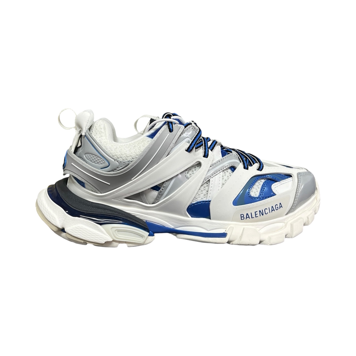 “Track 1” Sneakers (White/Silver/Blue) — Balenciaga