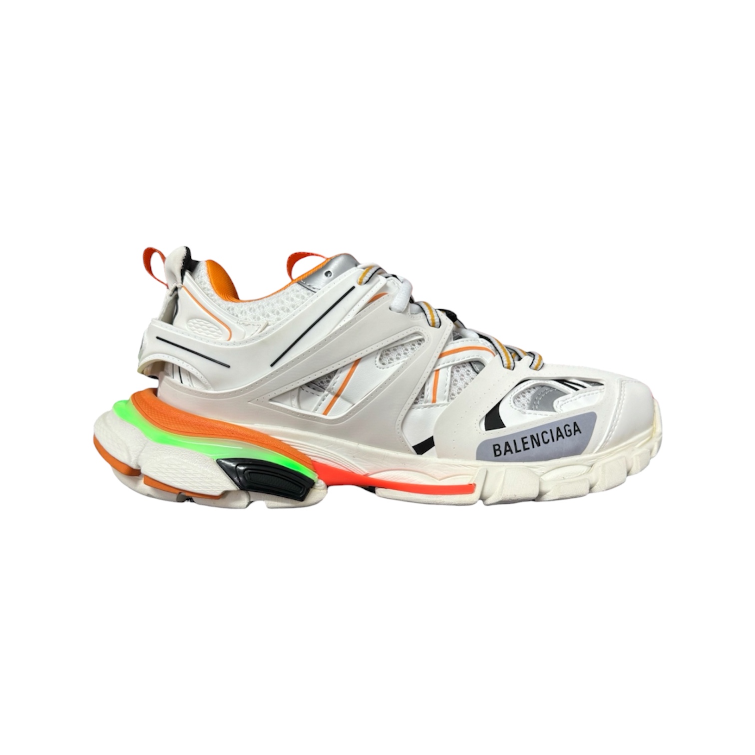 “Track 1 LED” Sneakers (White/Orange) — Balenciaga